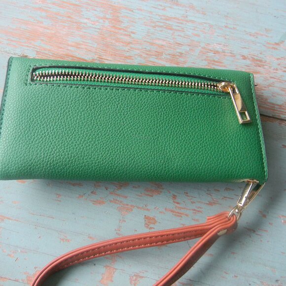 MIA K COLLECTION GREEN/BROWN GORGEOUS LARGE WALLET/WRISTLET CLUTCH - Picture 6 of 9
